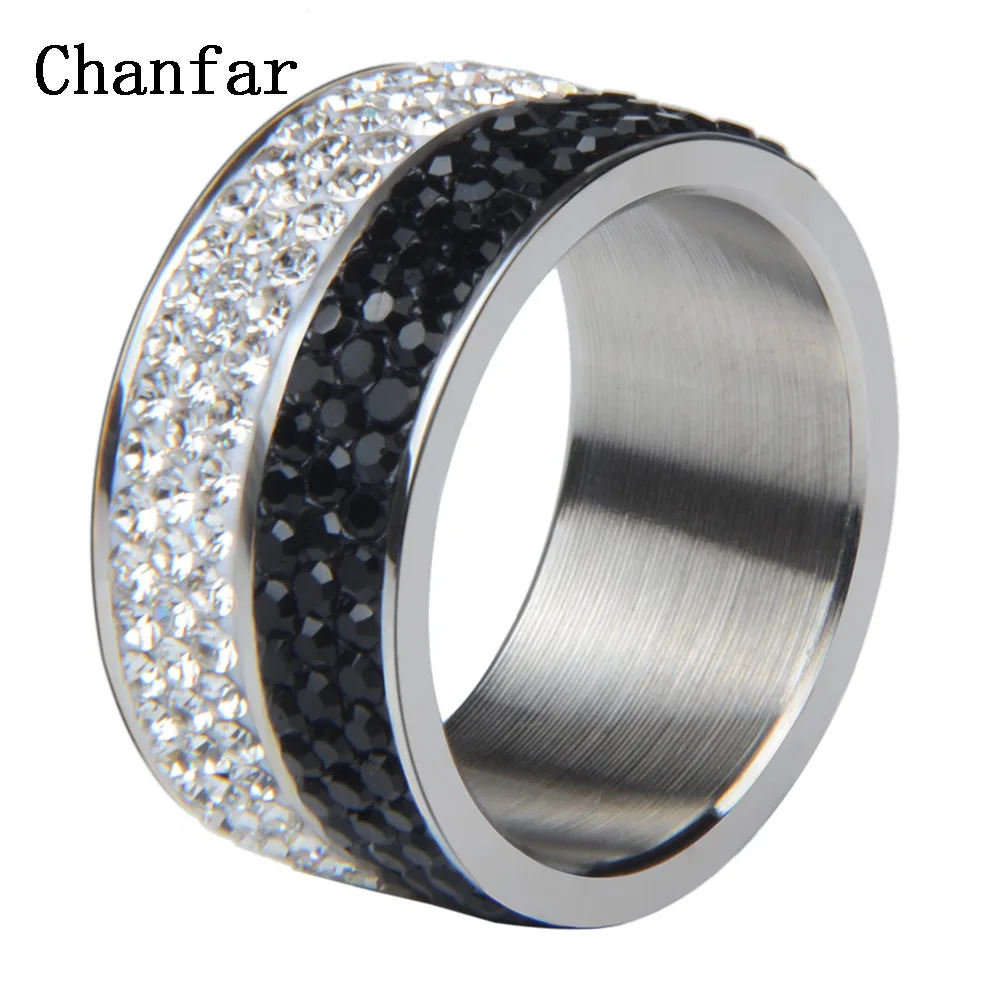 Chanfar 6 7 8 9 10 Сияющие различные цвета кристалл проложили кольцо из нержавеющей стали 316L для женщин мужское обручальное кольцо ювелирные изделия - Цвет основного камня: White and black