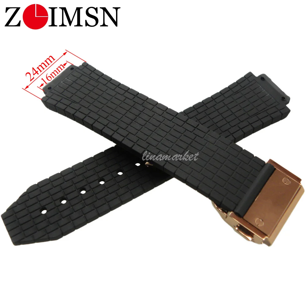 ZLIMSN Rubber watch band For Hublot 24mm x 16mm Black Diver SiliconeMen Watchbands Top Brand Watch Strap band