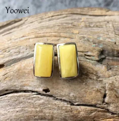 11X6mm honey Yoowei маленькие янтарные серьги для женщин, 5 цветов, шикарные мини геометрические серьги-гвоздики, OL трендовые ювелирные изделия из натурального янтаря - Цвет камня: 11X6mm honey