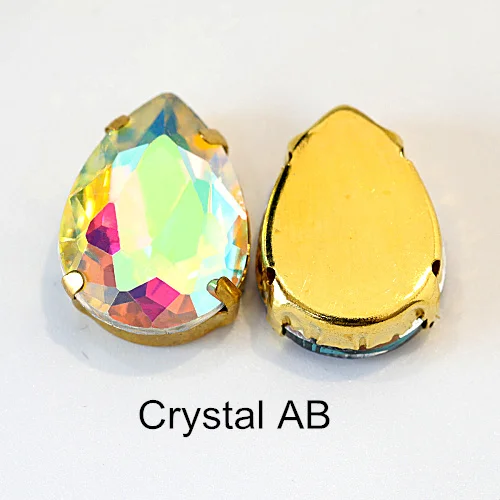 Crystal AB Каплевидные стразы из разноцветного стекла с золотым клешом, хрустальные стразы для пришивания, блестящие стразы для одежды B1025 - Цвет: Crystal AB