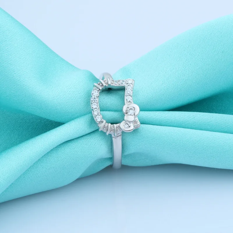 FNJ 100% Серебро 925 пробы кольцо с котом свадебные кубическим цирконом регулируемый