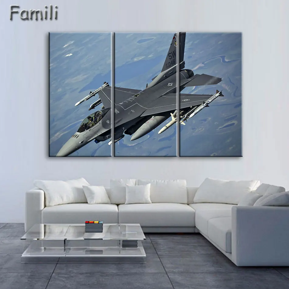 3 Панели картины самолет-Истребитель модель стены искусства холст печать