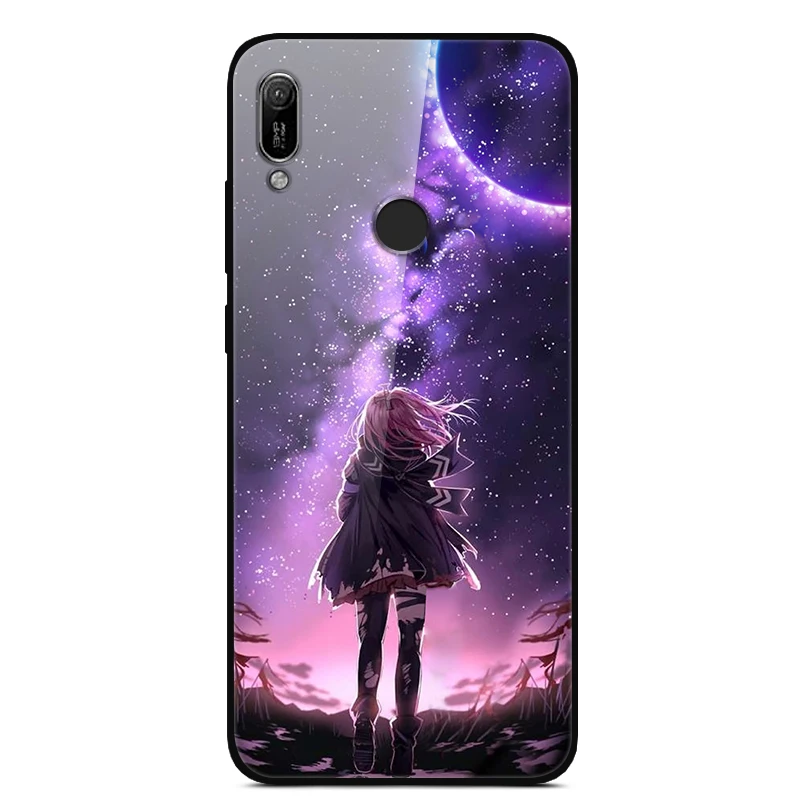 Чехол для Huawei Y6 2019 Твердый чехол со стеклом с мягким закаленным Бампером MRD-LX1 Y 6 pro