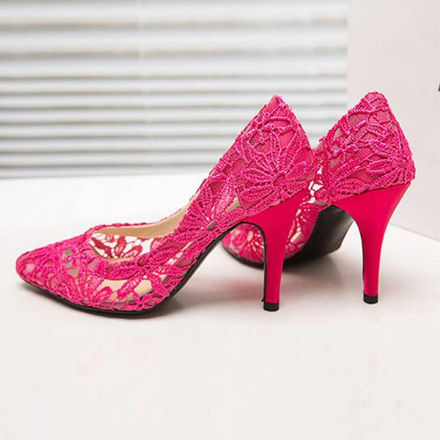 Женские туфли лодочки Свадебные на высоком каблуке Пикантные кружевные весенние