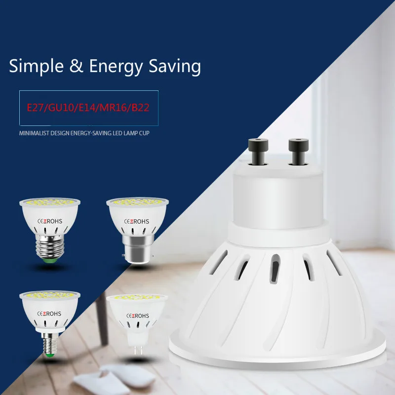 GU10 LED E27 Лампа E14 48 60 80 светодиодов lampara 220V GU 10 bombillas MR16 gu5.3 лампада точечная B22 5W 7W