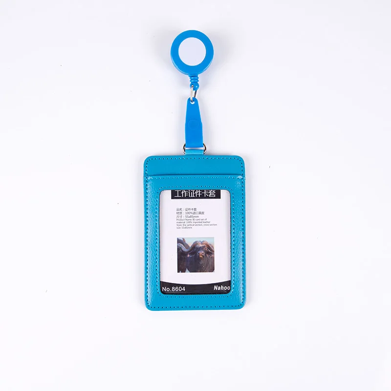 Lihgt Blue NAHOO натуральная кожа выдвижной значок медсестры держатель Имя тег пластиковый значок держатель для карт вертикальный кредитный автобус карты офисные принадлежности - Цвет: Lihgt Blue