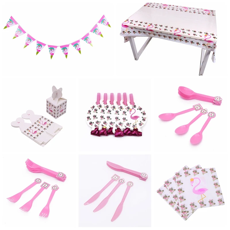 Мультфильм Фламинго тема Детский День Рождения Вечеринка душ одноразовая посуда