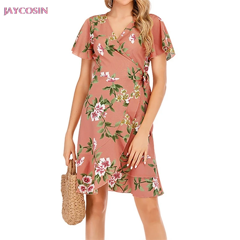 Женское шифоновое платье JAYCOSIN Пляжное с коротким рукавом и цветочным принтом