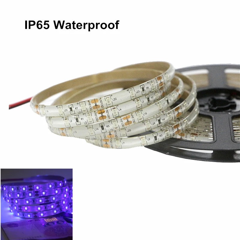 

12V Ultraviolet UV LED Blacklight Waterproof IP20/IP65 Night Fishing 395-405nm 60leds/m 2835 SMD LED Strip Light 0.5/1/2/3/4/5m