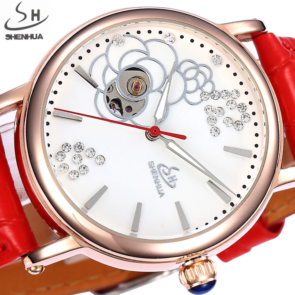 Часы-скелетоны SHENHUA женские автоматические механические модные наручные с