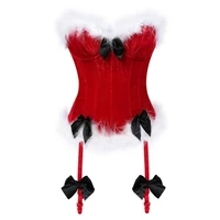 women sexy christmas costumes santa claus corset top overbust red velvet bustier bodyshaper lingerie showgirl clothing s 2xl