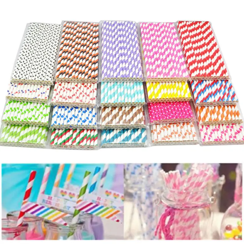 Новинка 25 шт./лот цветная полосатая бумага питьевая солома креативные соломенные