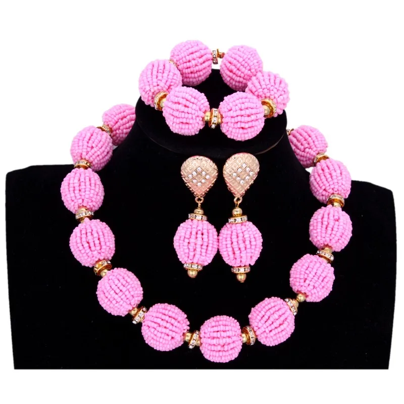 Комплект из колье и серёг с синими шариками|nigerian wedding jewelry sets|necklace setbeaded set |