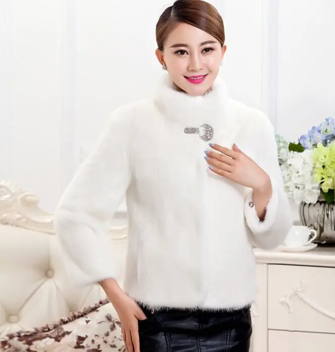 Новинка 2016 теплое зимнее пальто с имитацией норки воротником-стойкой женское