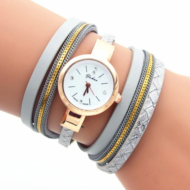 100 шт./лот новые модные женские плетеные кожаные часы обернутые розовым золотом