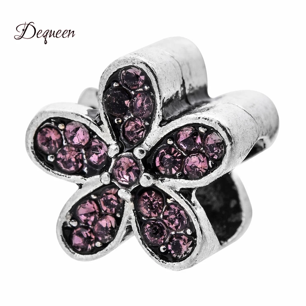 Dequeen Новые цветочные бусы со стразами розовое сердце амулеты подходят Pandora
