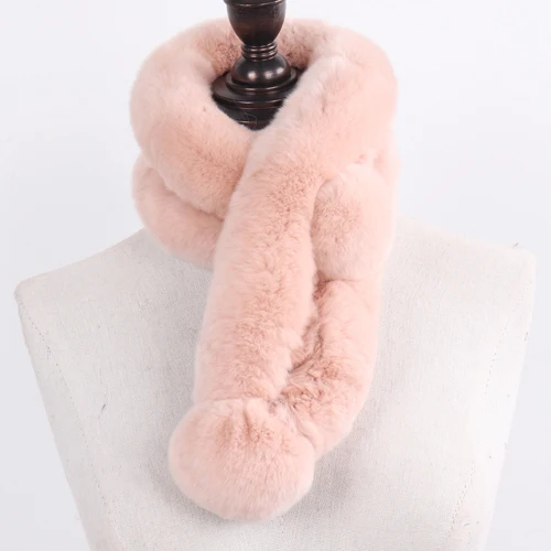 pink Помпоны, зимний Настоящий мех кролика, шарфы для женщин, теплый натуральный мех кролика Рекс, меховой шарф, Женский пушистый шарф из натурального меха,, розница - Цвет: pink