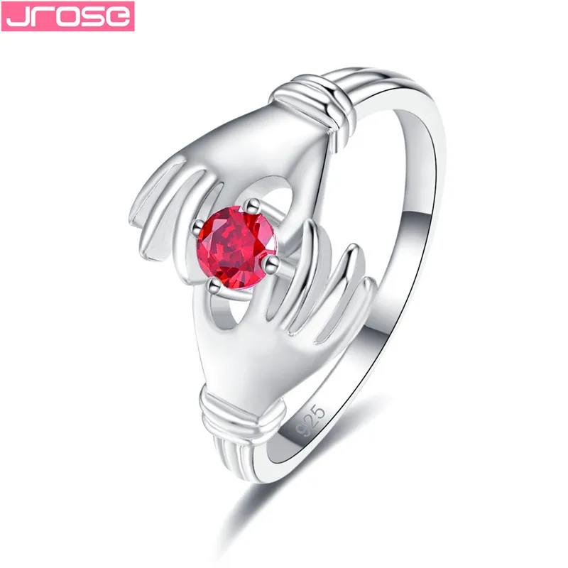 Red JROSE, новинка 925, Стерлинговое серебро, ювелирные изделия, для свадьбы, помолвки, обнимают руки, открытые, кольца на палец для женщин, подлинные, Anel, подарки - Цвет основного камня: Red