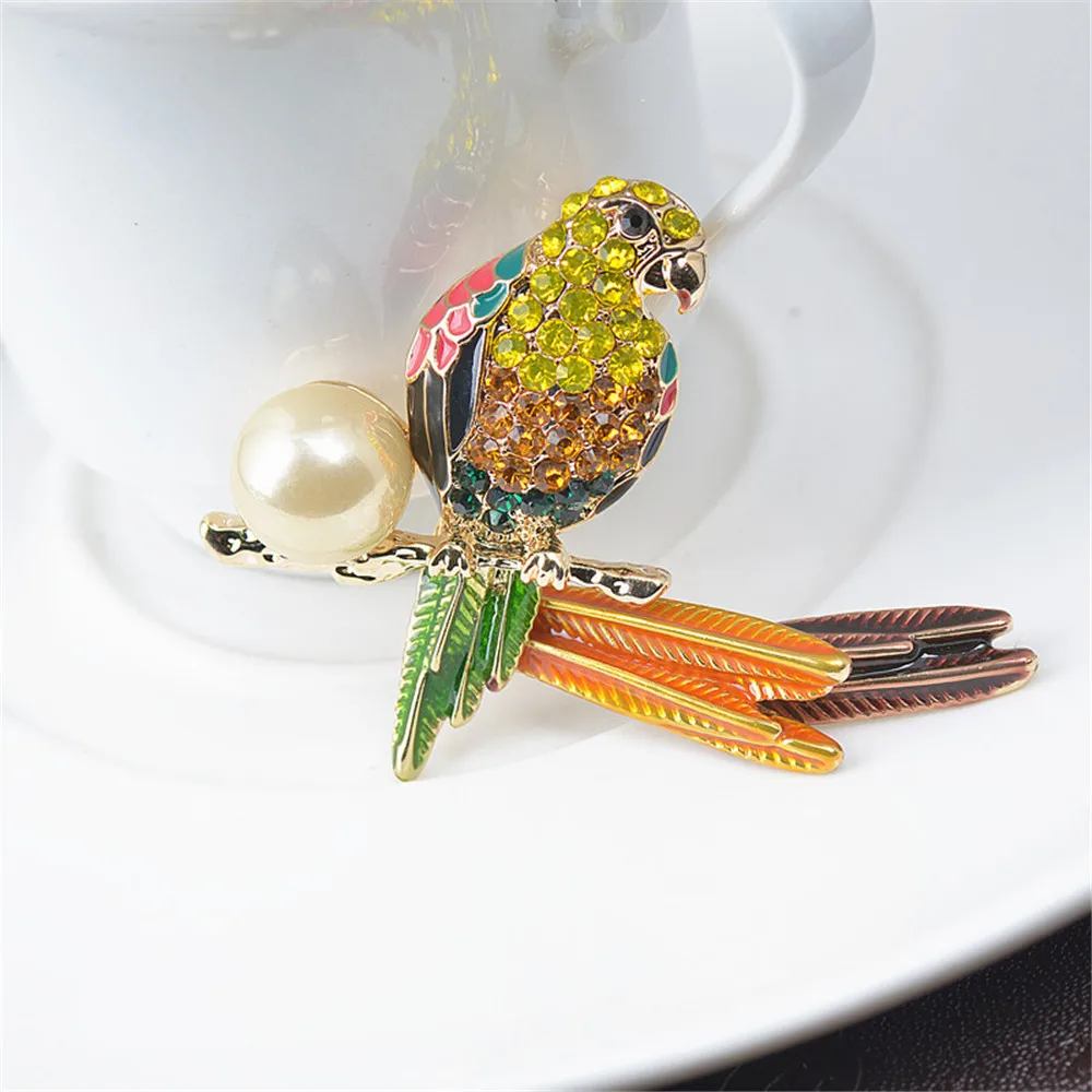 Popular Animal Brooch Pearl Baking Lacquer Women Parrot Personality Accessories | Украшения и аксессуары