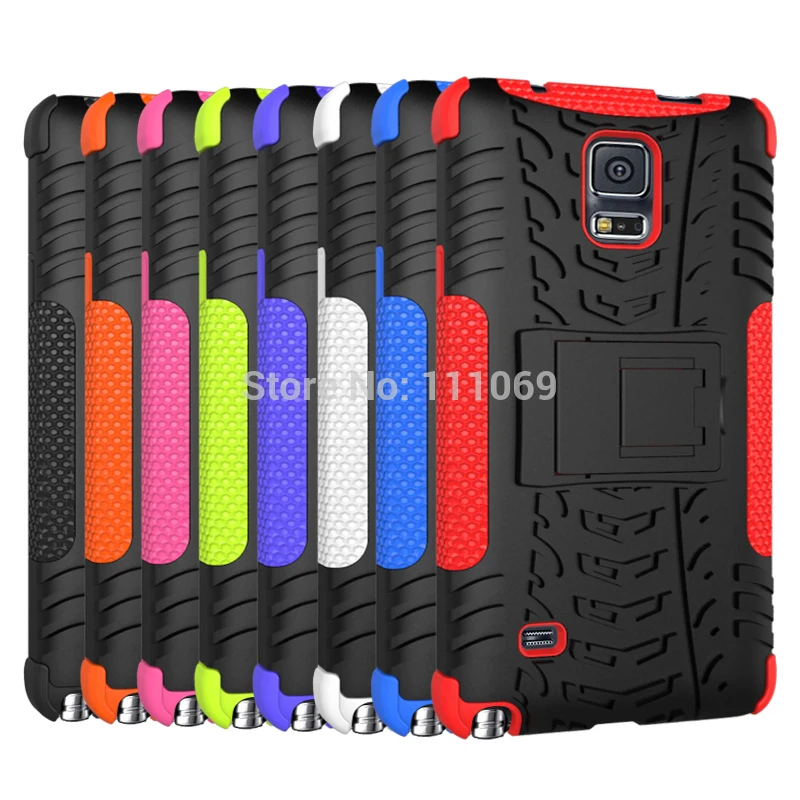 

200Pcs/lot 2in1 TPU+PC Heavy Duty Hybrid Rugged Armor Cases For Samsung Galaxy Note 4 With Stand 8 Colors DHL Free