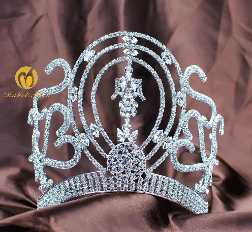 Большая корона волос Miss Beauty диадемы с прозрачными кристаллами Стразы полная