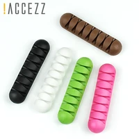 accezz 7 holes usb cable organizer wire winder headphone earphone holder mouse cord silicone clip phone line desktop management