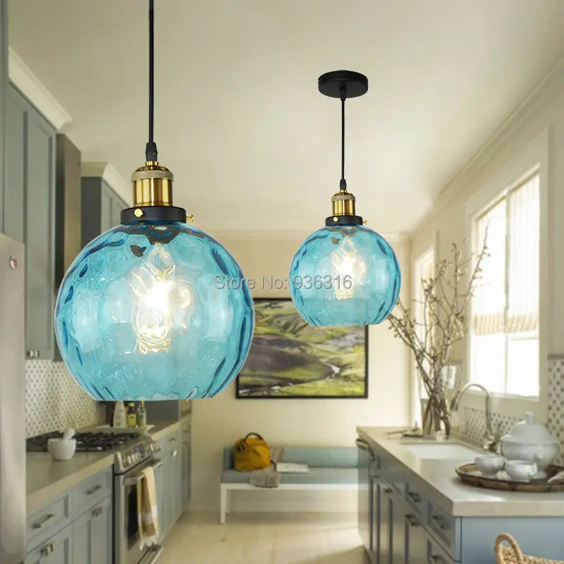 Blueking современный Глобус ар деко подвесной светильник Лофт синего стекла E27 EDISON