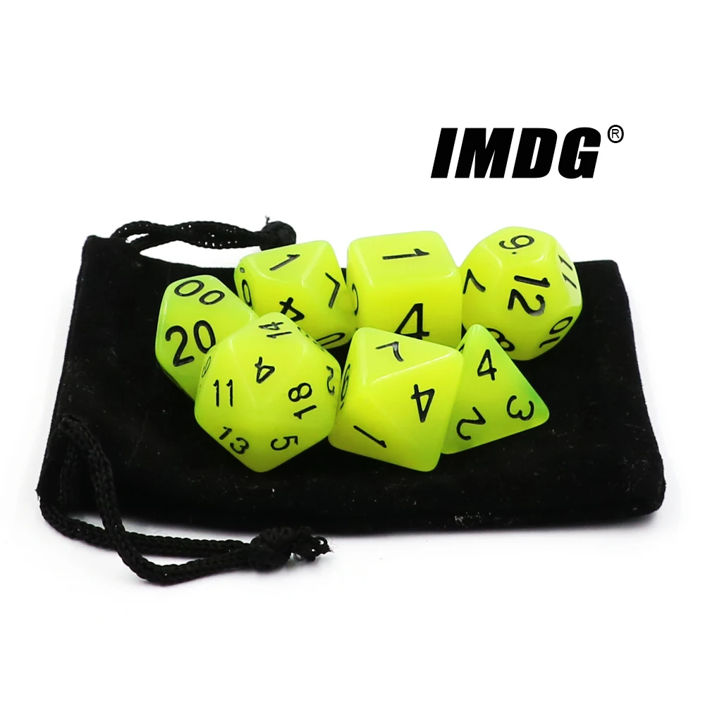 IMDG 7 шт./компл. многогранные RPG игровые кубики Акриловые Кубики DND светящиеся