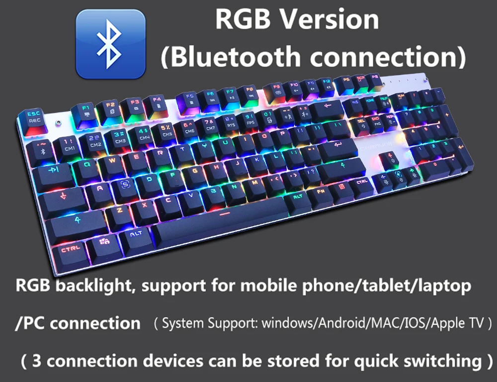 Bluetooth Беспроводная игровая механическая клавиатура светодиодный RGB с подсветкой Teclado Anti-ghosting для геймера телефона ipad ПК Русский Английский