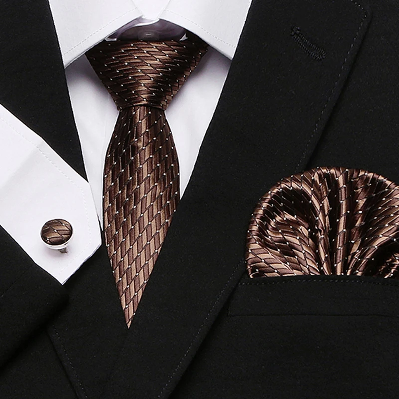 Classic Men`s Tie 20 Styles Novelty Jacquard Woven 100% Silk Hanky Cufflinks Set For Wedding Business Party 7.5cm width | Аксессуары для