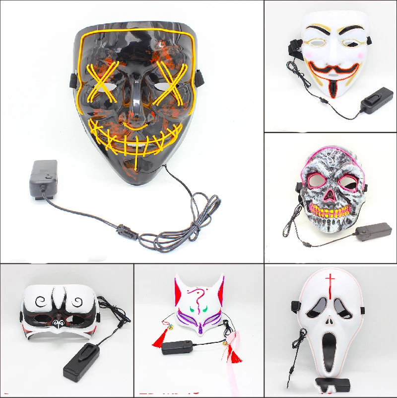 Halloween Mask LED Maske Light Up Party Masks Cosplay Horror Fox Rabbit Pumpkin Ghost Step Performance dress up | Дом и сад