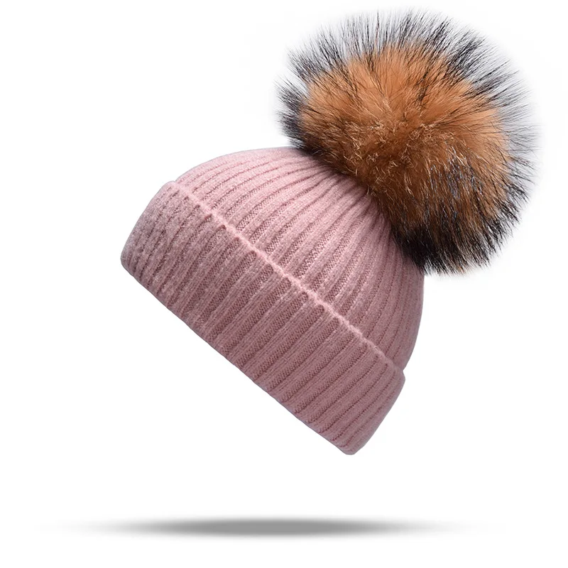 Lakysilk осень-зима кашемир шапочки Шапки модные однотонные помпон натуральный мех