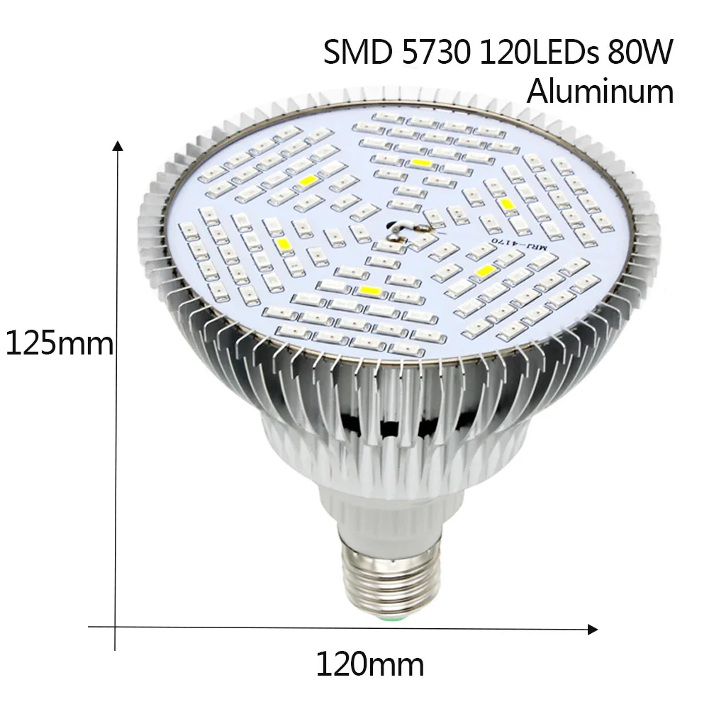 80W 120LEDs Полный спектр светодиодный светильник для выращивания E27 5 Вт 18 Вт 28 Вт 35 Вт 40 Вт 50 Вт 80 Вт лампа переменного тока 85-265 в лампа для комнатных растений для цветочной гидропонной системы палатки - Испускаемый цвет: 80W 120LEDs