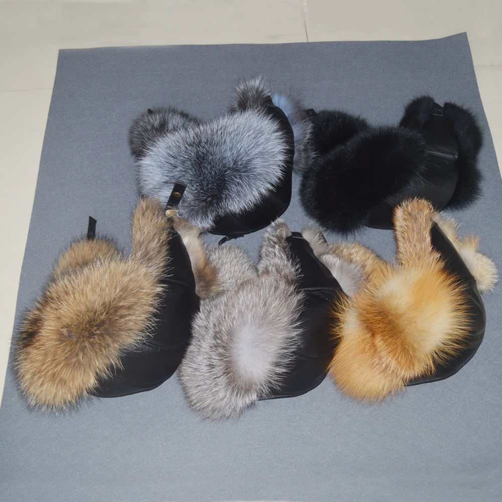 2020 New Winter Real Fox Fur Bomber Hats Women Raccoon Cap Russian Ushanka Thick Warm Sheepskin Leather Hat | Аксессуары для