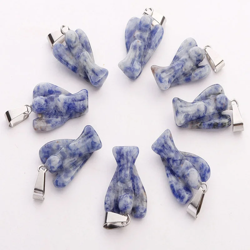 Sodalite stone Модный кулон Ангела из смешанного камня, резные подвески в виде статуи Ангела-хранителя для ювелирных изделий, ожерелье 15*20 мм,, 15 шт./лот - Окраска металла: Sodalite stone