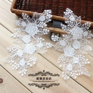 white 1 шт. 21X12 см белый цветок кружева аппликация Свадебные кружева патч одежда платье DIY аксессуары - Цвет: white