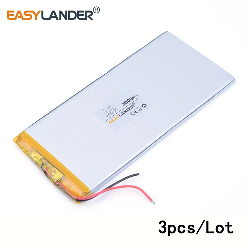 

3pcs /Lot 3000mAh 4050136 3.7v lithium Li ion polymer rechargeable For GPS PSP PAD DVD phone E-Books Power bank Tablet PC