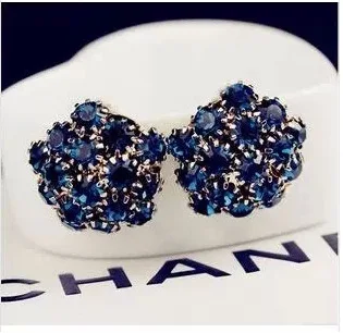 Europe luxury Nice female statement jewelry Blue Ball Crystal Flower piercing Stud Earring for Women Girls Gift Wholesale SALE |