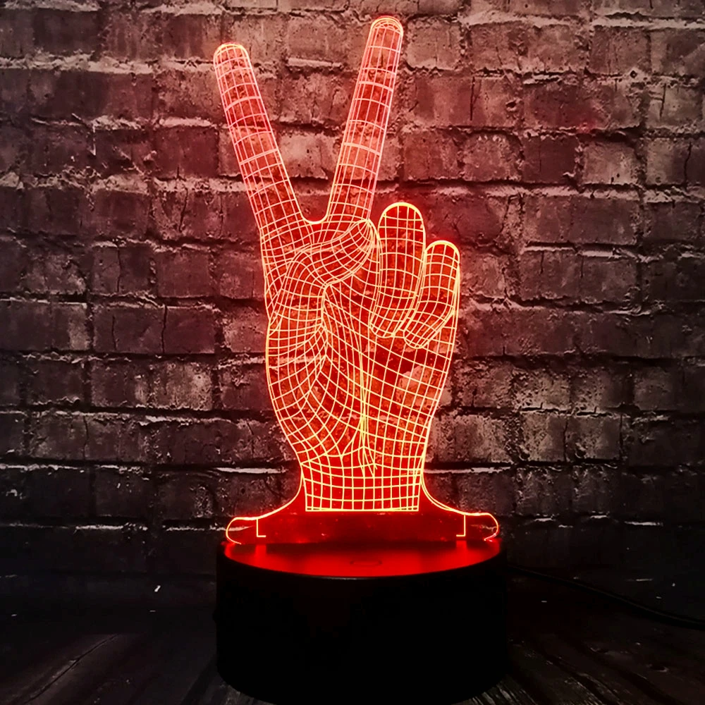 Новинка победный знак 3D светодиодная USB лампа 7 видов цветов Акриловая