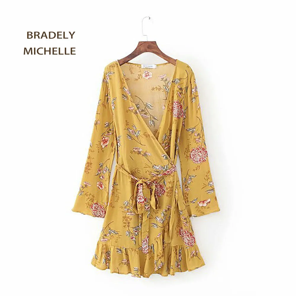 BRADELY MICHELLE 2018 модное женское летнее Мини Платье с принтом Винтажное длинным