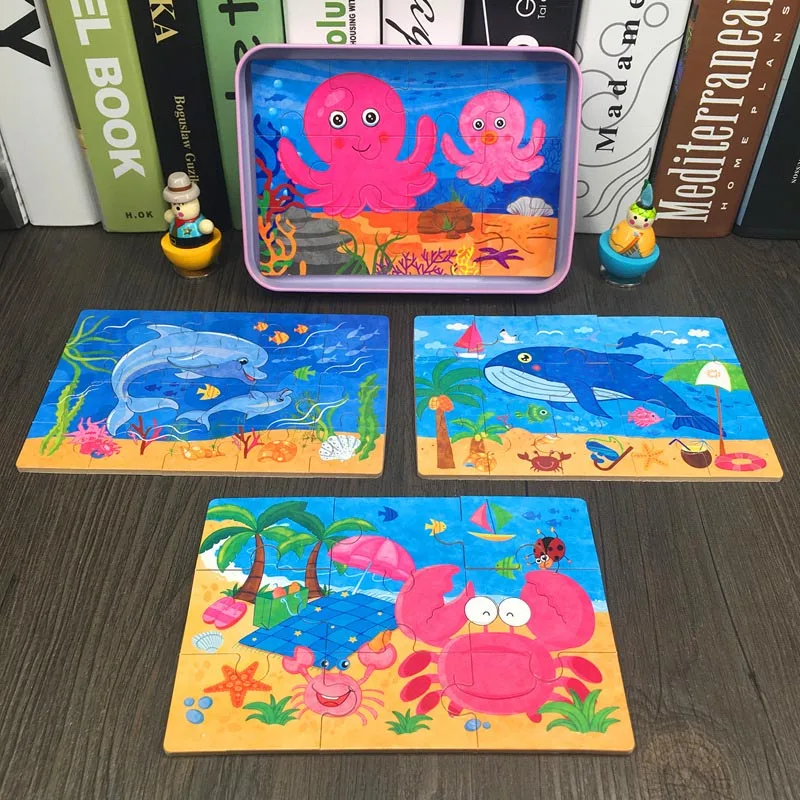 DDWE детский подарок на день деревянная головоломка 4 в 1 коробка животные