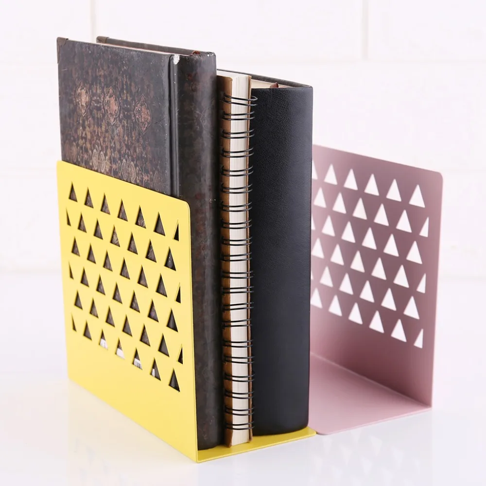 

Metal Hollow Desktop Organizer Bookends Book Ends Support Stand Holder Shelf Bookrack Home Office Supplies