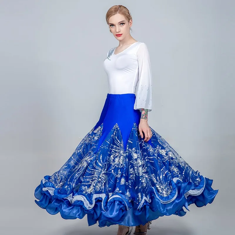top and skirt Стандартная юбка для танцев, женские юбки для бальных танцев, топы для танцев фламенко, костюм для испанского фламенко, юбка для вальса, одежда для сценических танцев - Цвет: top and skirt