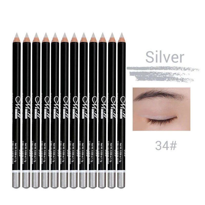 MENOW 12 Colors Eye Make Up Eyeliner Pencil Waterproof Eyebrow Beauty Pen Eye Liner Lip sticks Cosmetics Eyes Makeup - Цвет: 34 Silver 12PCS