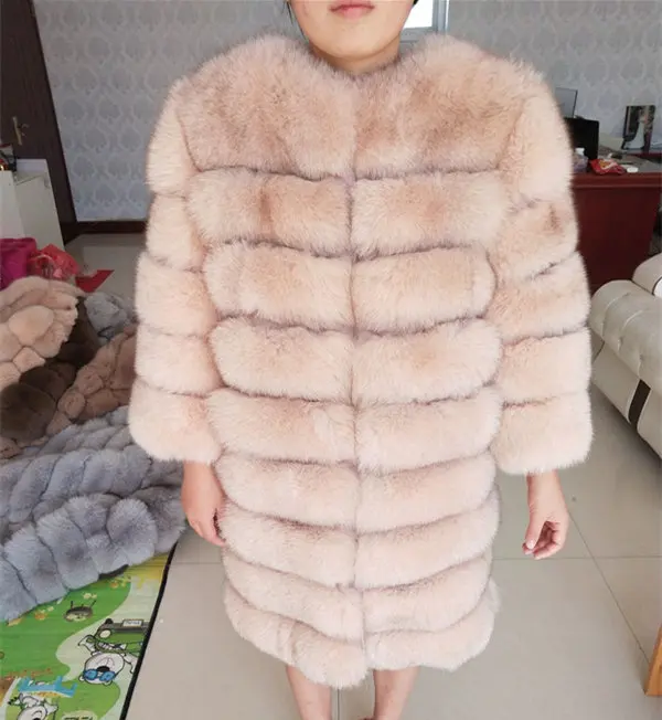 Light pink Новая брендовая Шуба Из Черной Лисы, зимняя теплая одежда, модная стильная шуба из натурального Лисьего меха - Цвет: Light pink