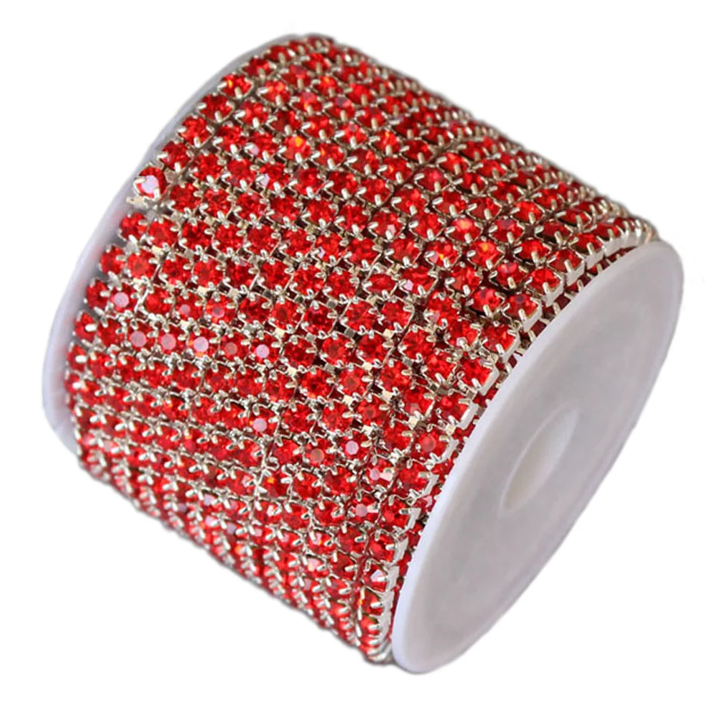 Ткань Стразы когти чашки цепи 10 ярдов/лот Серебряная основа плотные камни и