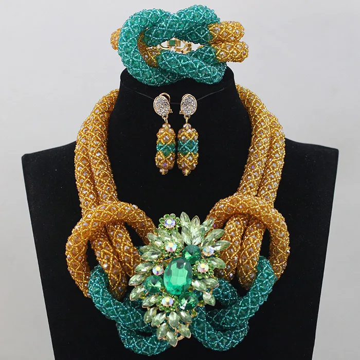 Новейший зеленый и желтый крупный комплект ювелирных изделий в нигерийском