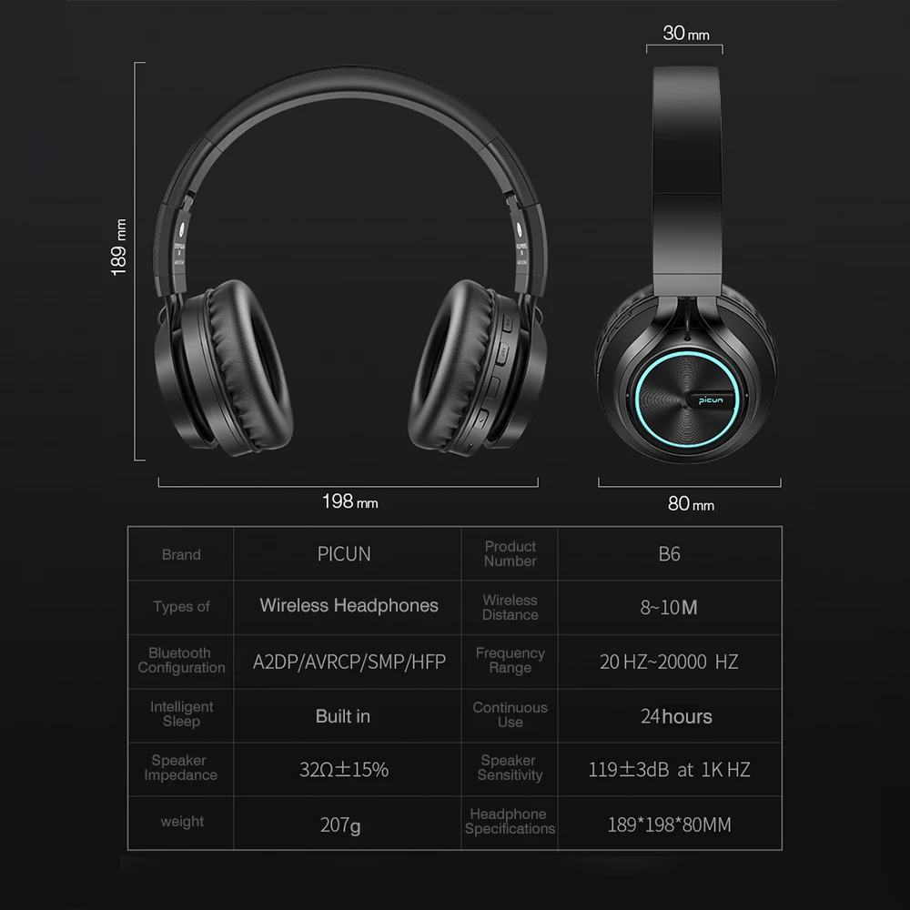 B6 беспроводные наушники Bluetooth 4,1, наушники, стерео светящаяся гарнитура, наушники с микрофоном, разноцветные мигающие огни, автоматический сон