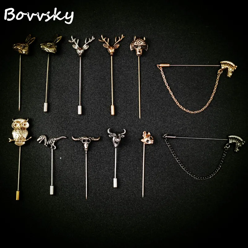 Bovvsky, винтажные мужские длинные броши, мультяшная Милая голова животного, сплав, брошь для мужского костюма, животное, на лацкане, брошь, бутоньерка