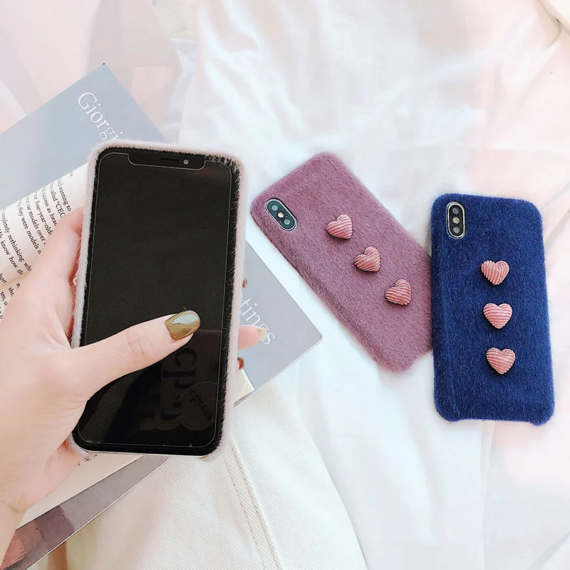 Мягкое сердце любовь плюшевый чехол для телефона Apple iPhone 8 7 6 S плюс крышка X XR XS Max